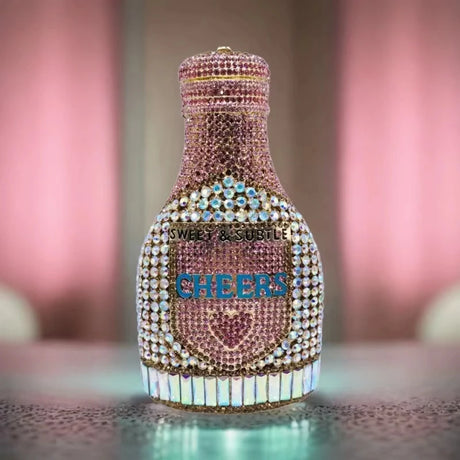 Pink Party Cheers Bottle Gems Evening Bridal Crystal Clutch Purse