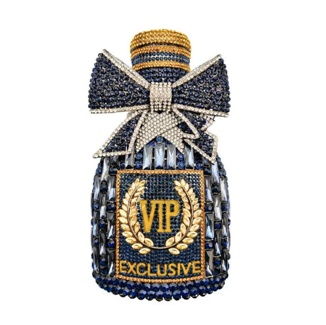 Blue Party Cheers Bottle Gems Evening Bridal Crystal Clutch Purse