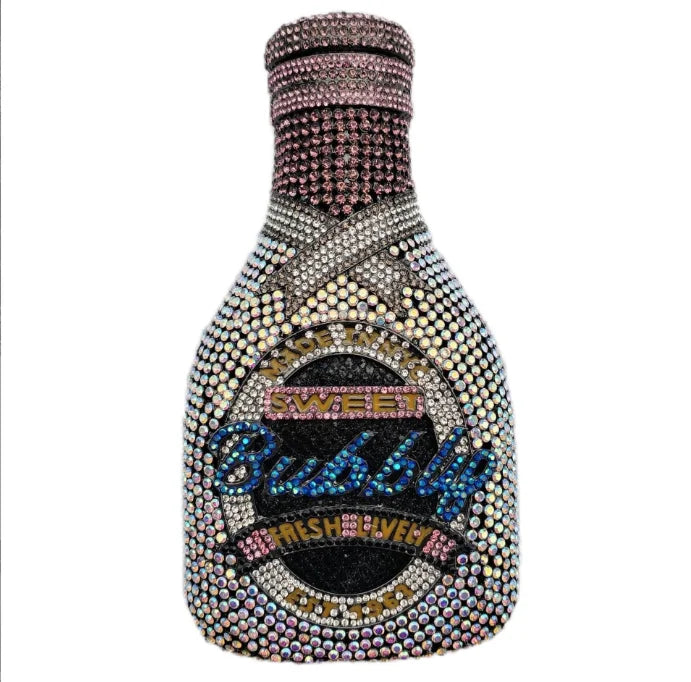 White Party Cheers Bottle Gems Evening Bridal Crystal Clutch Purse