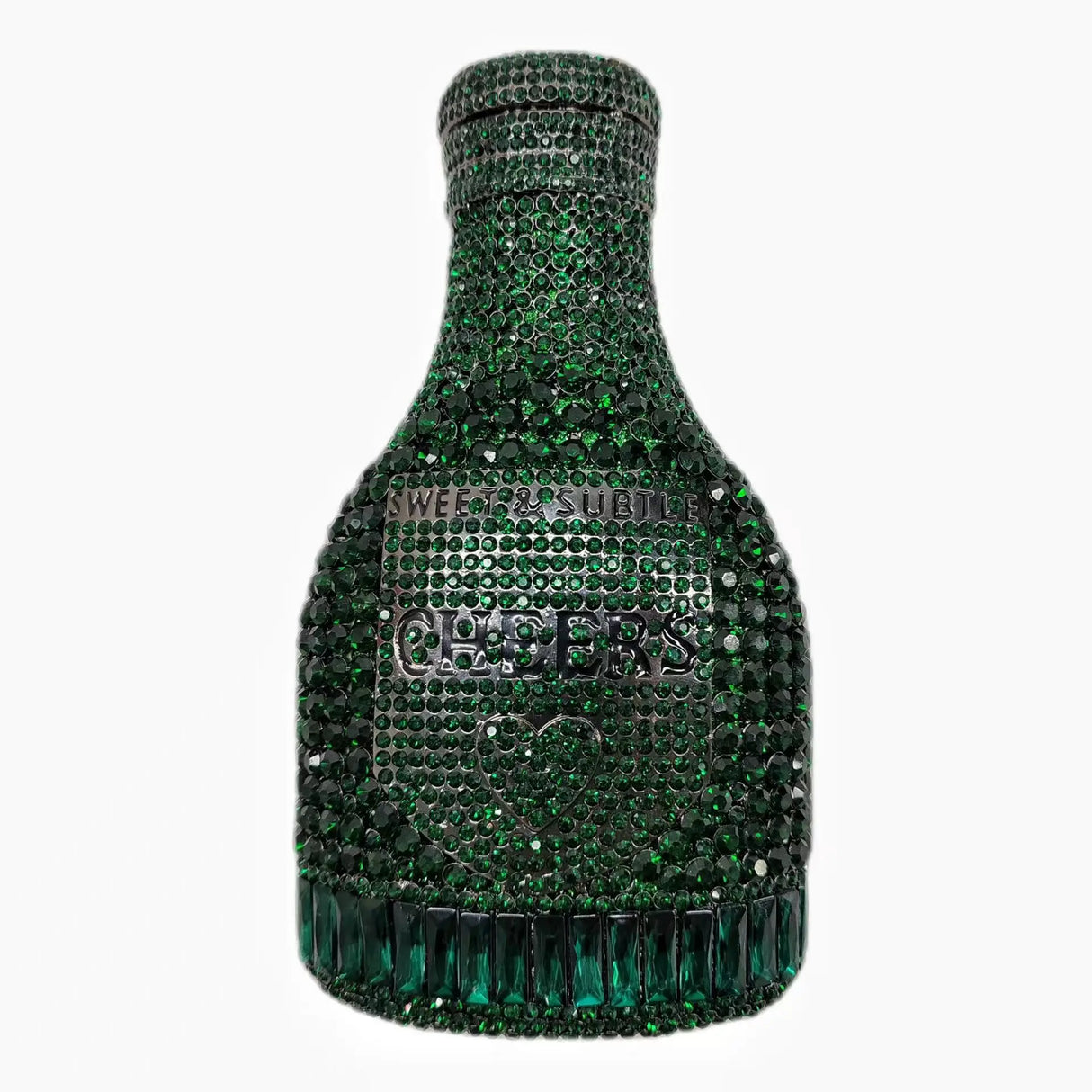 Green Party Cheers Bottle Gems Evening Bridal Crystal Clutch Purse