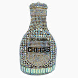 Blue Party Cheers Bottle Gems Evening Bridal Crystal Clutch Purse