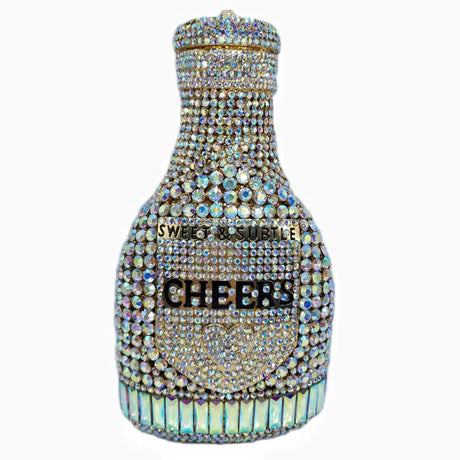 Blue Party Cheers Bottle Gems Evening Bridal Crystal Clutch Purse