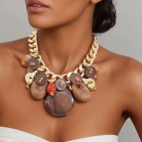 Party Statement Beads &Chain Necklace Jewelry