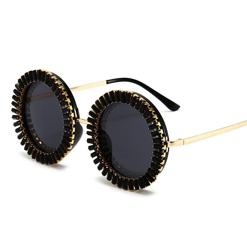 Party Travel Round Diamond Sunglasses black gold