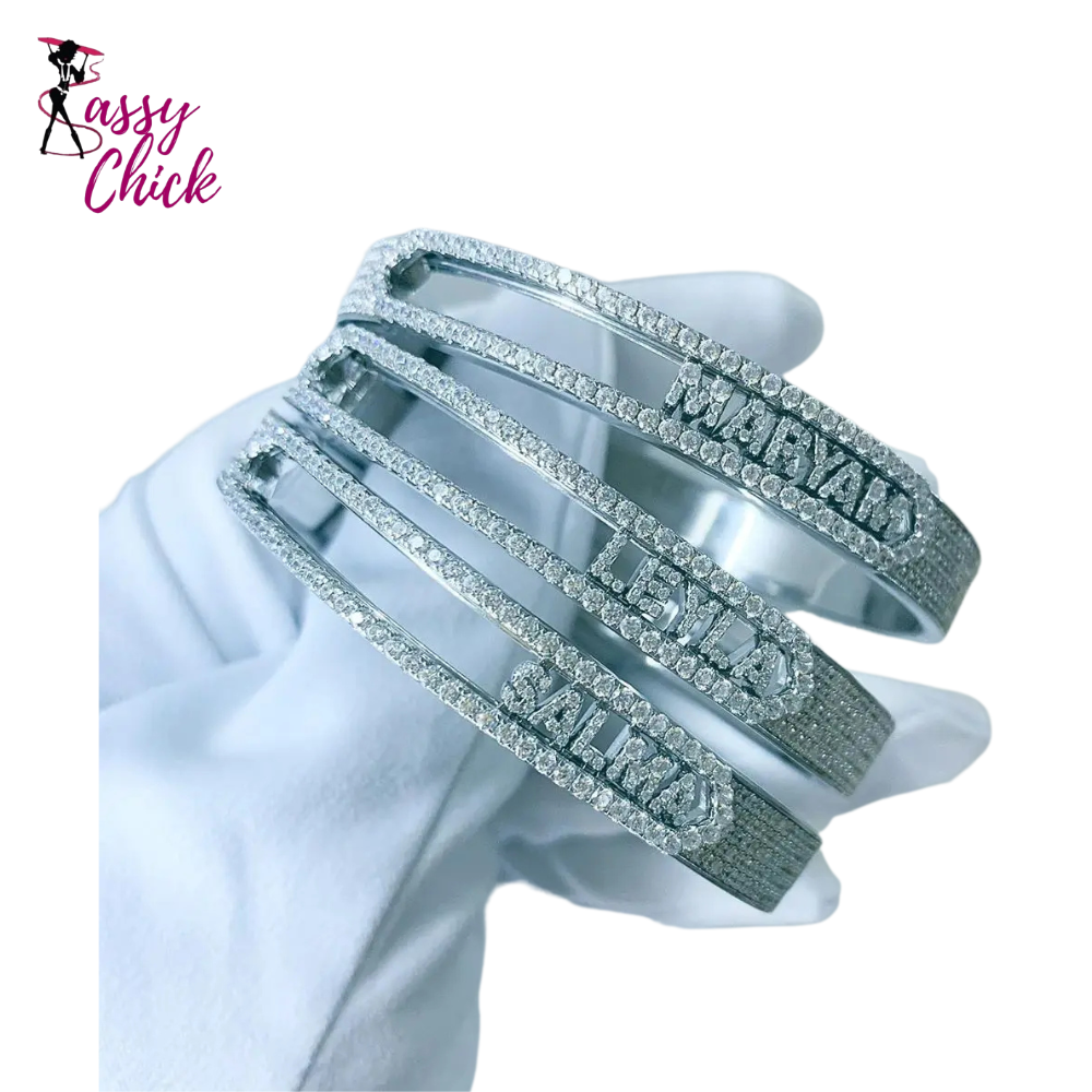 Paved 5A Cubic Zirconia Bangle Bracelets Sassy Chick Logo