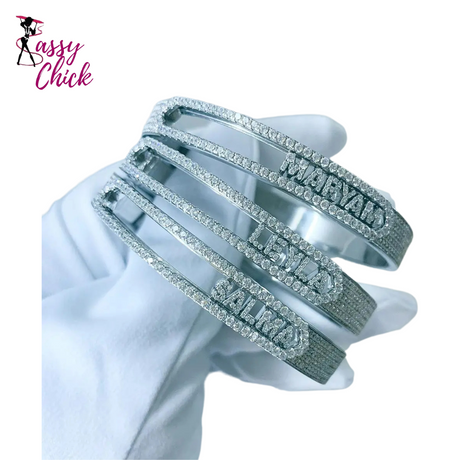 Paved 5A Cubic Zirconia Bangle Bracelets Sassy Chick Logo