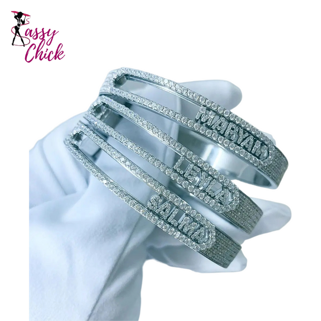 Paved 5A Cubic Zirconia Bangle Bracelets Sassy Chick Logo