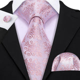 Purple Peach Salmon Rouge Rose Jacquard Necktie Hanky Cufflinks Set