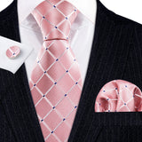 Peach Salmon Rouge Rose Jacquard Necktie Hanky Cufflinks Set