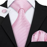 Peach Salmon Rouge Rose Jacquard Necktie Hanky Cufflinks Set