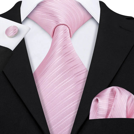 Peach Salmon Rouge Rose Jacquard Necktie Hanky Cufflinks Set