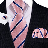 Peach Salmon Rouge Rose Jacquard Necktie Hanky Cufflinks Set