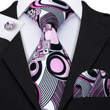 Peach Salmon Rouge Rose Jacquard Necktie Hanky Cufflinks Set