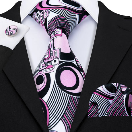 Peach Salmon Rouge Rose Jacquard Necktie Hanky Cufflinks Set