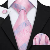 Peach Salmon Rouge Rose Jacquard Necktie Hanky Cufflinks Set