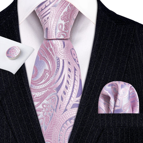 Peach Salmon Rouge Rose Jacquard Necktie Hanky Cufflinks Set
