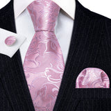 Peach Salmon Rouge Rose Jacquard Necktie Hanky Cufflinks Set