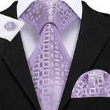 Purple Jacquard Necktie Hanky Cufflinks Set