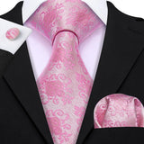 Peach Salmon Rouge Rose Jacquard Necktie Hanky Cufflinks Set