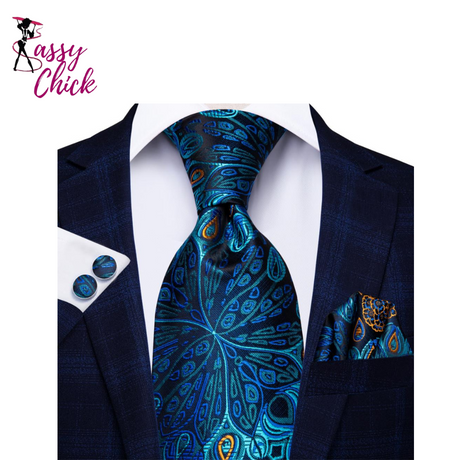 Peacock Pattern Silk Tie Sassy Chicks Logo