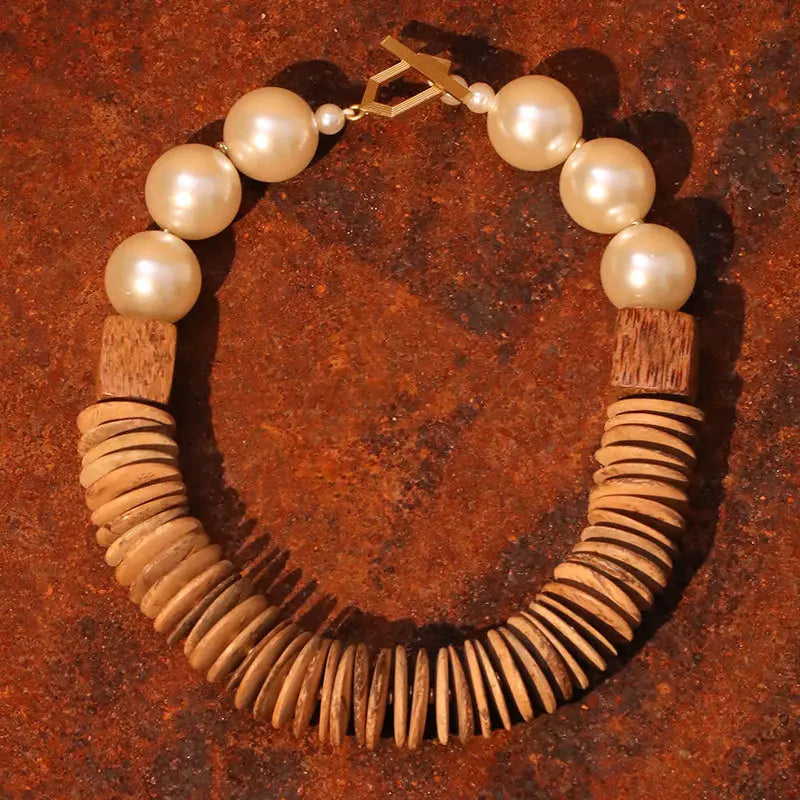 Pearls And Coconut Shell Handmade Necklace