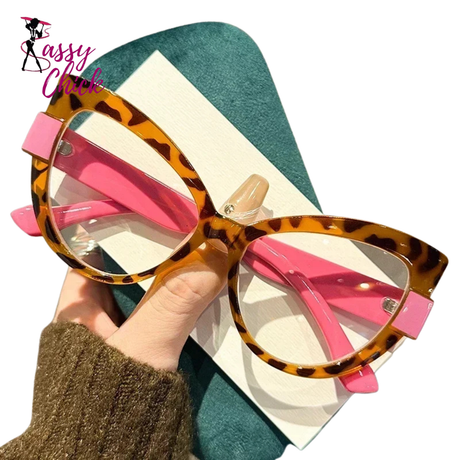 Personalized Color-blocked Cat Eyes Travel Beach Eyeglasses Sassy Chick Logo