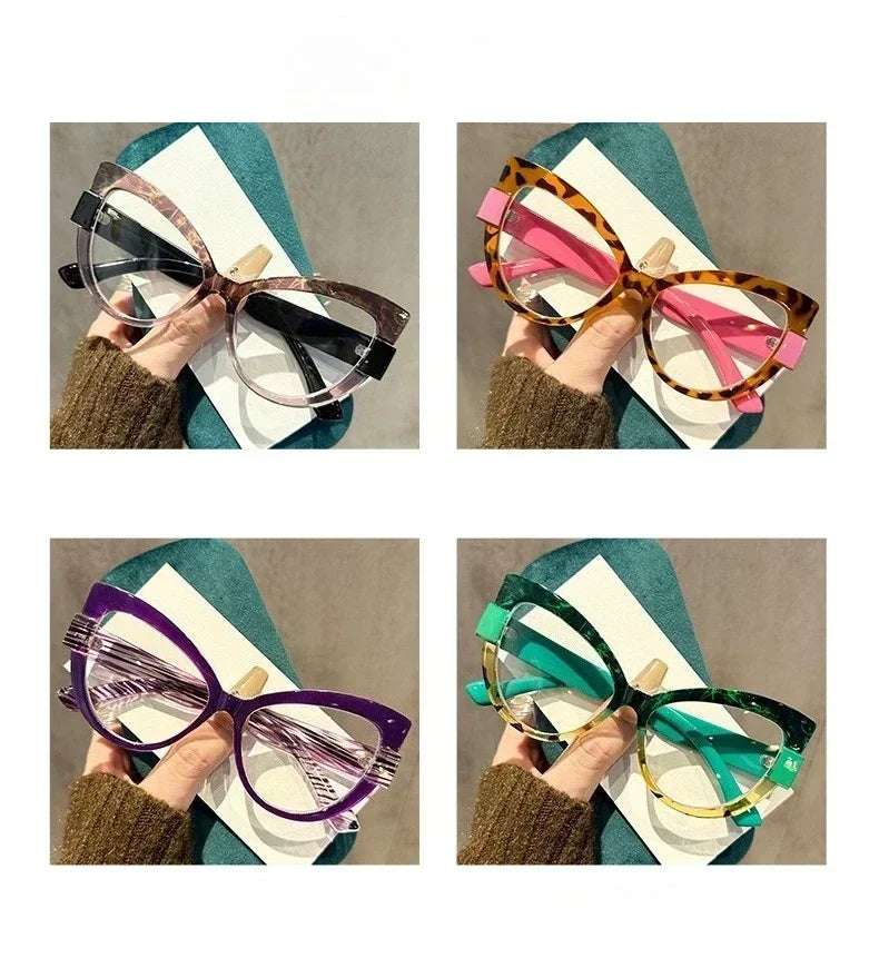 Collection of Personalized Color-blocked Cat Eyes Travel Beach Eyeglasses