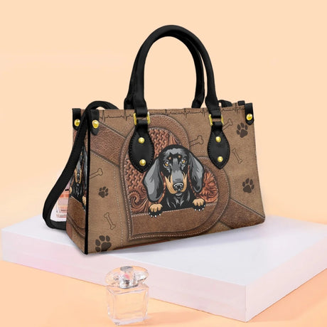 Personalized Name Cute Dogs Print Leather Handbag