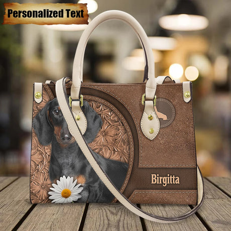 Personalized Name Cute Dogs Print Leather Handbag