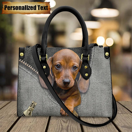 Personalized Name Cute Dogs Print Leather Handbag