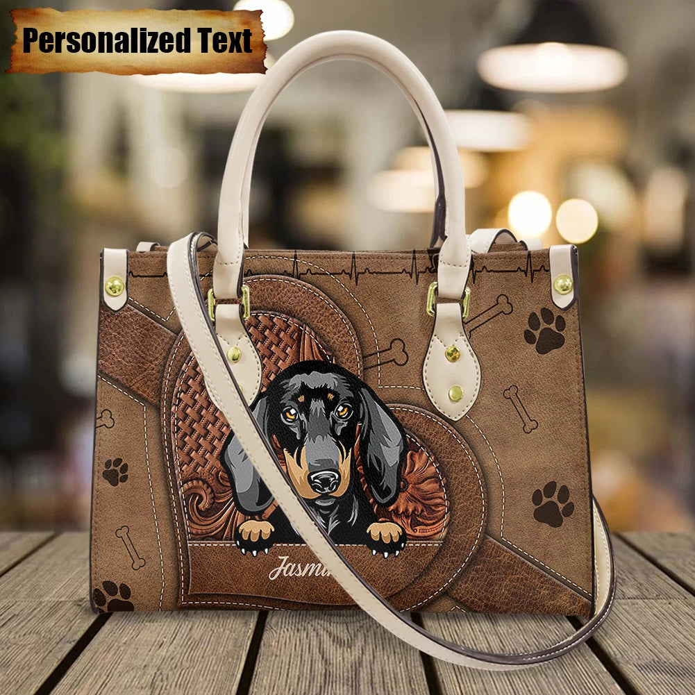 Personalized Name Cute Dogs Print Leather Handbag