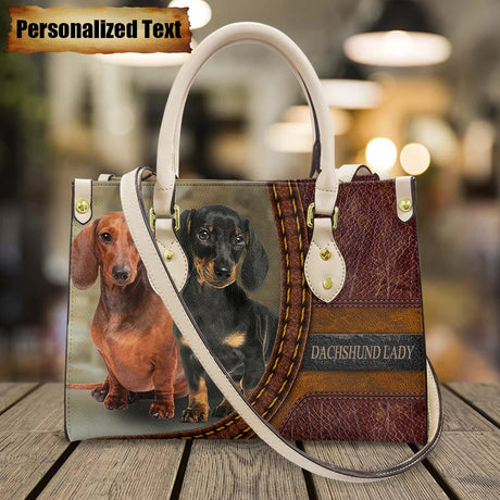 Personalized Name Cute Dogs Print Leather Handbag