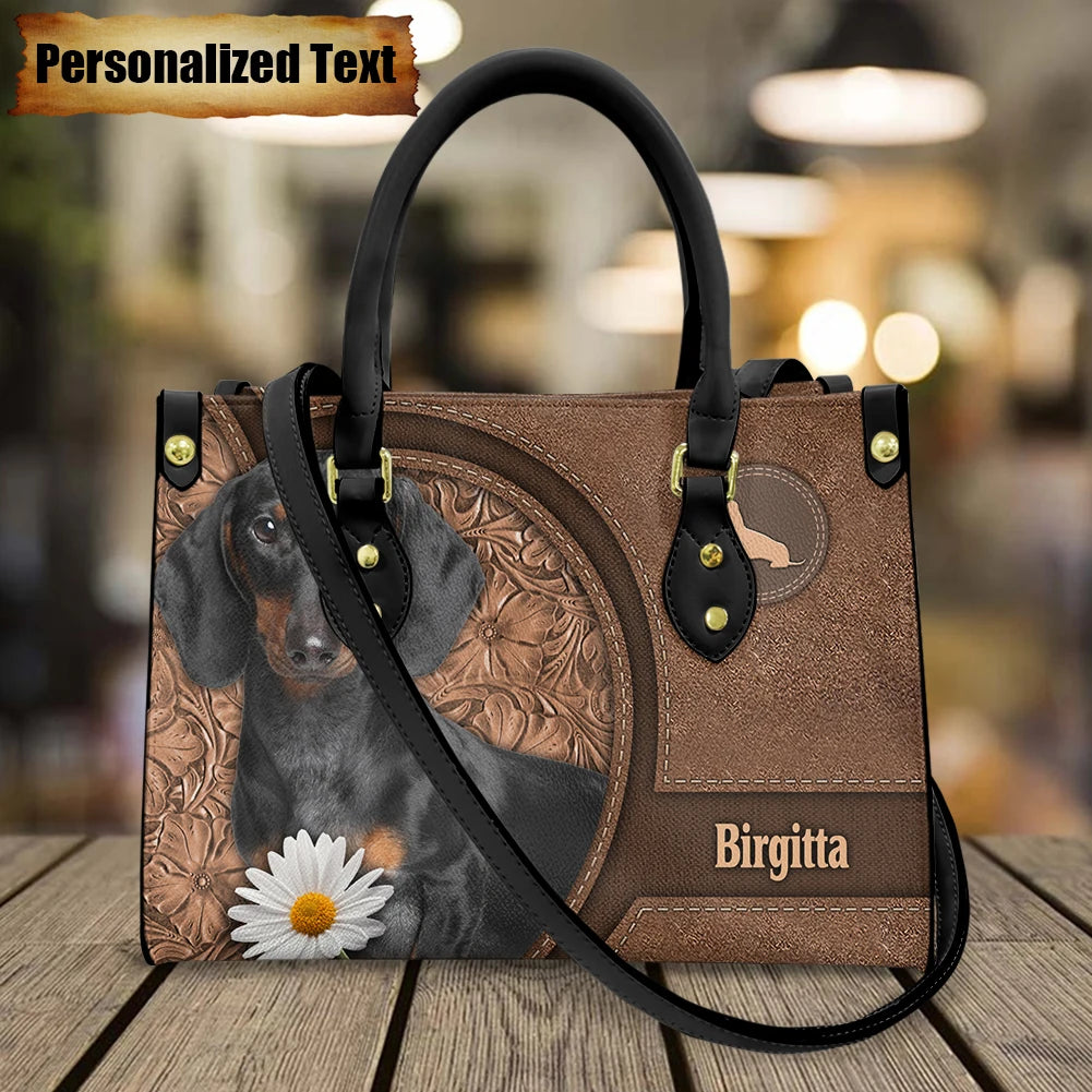 Personalized Name Cute Dogs Print Leather Handbag