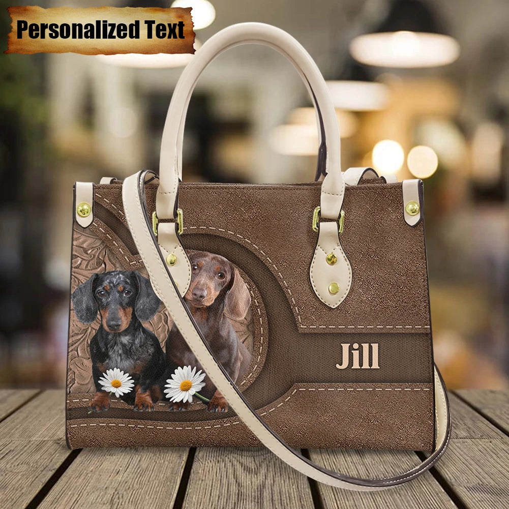 brown bag dog printed white strap bag