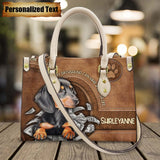 Personalized Name Cute Dogs Print Leather Handbag