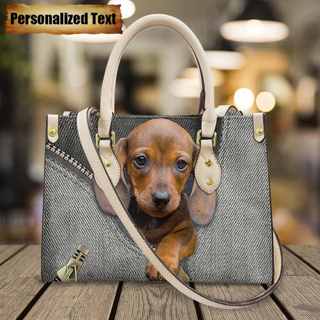 Personalized Name Cute Dogs Print Leather Handbag