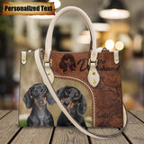 Personalized Name Cute Dogs Print Leather Handbag