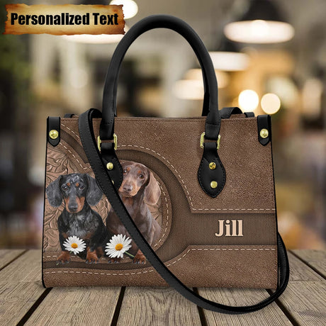 Personalized Name Cute Dogs Print Leather Handbag