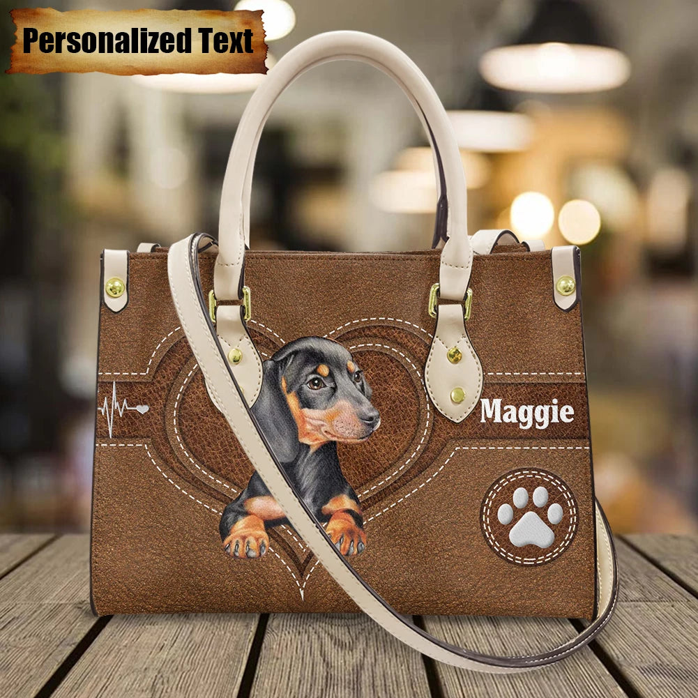 dog design brown bag white strap