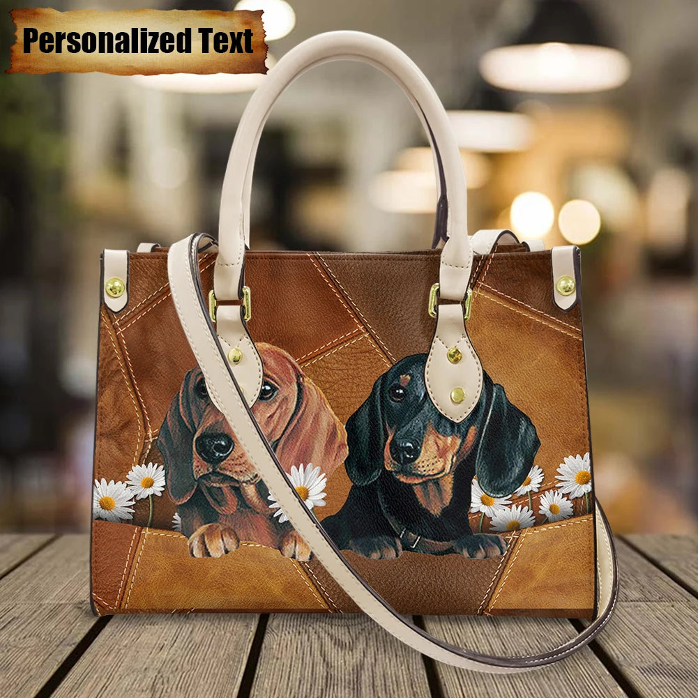 two dog face printed design white strap bag