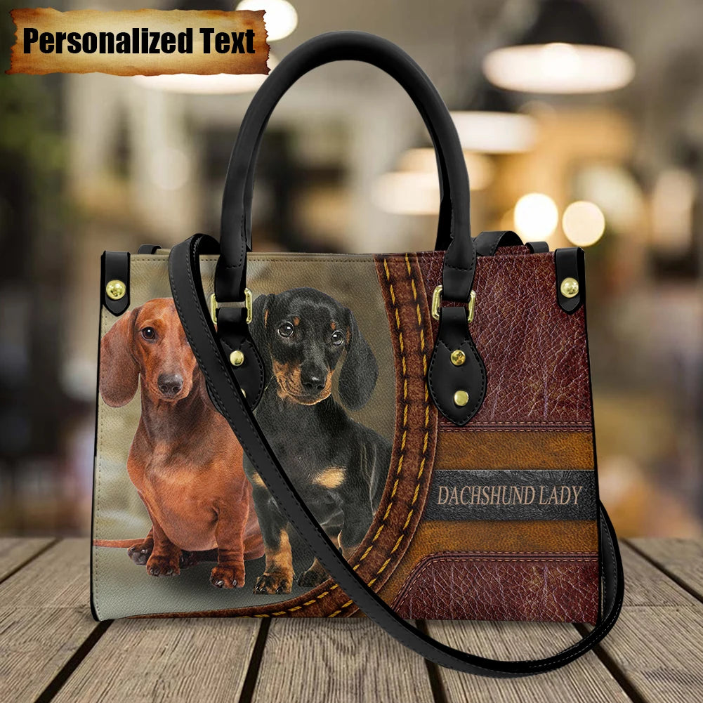 Personalized Name Cute Dogs Print Leather Handbag