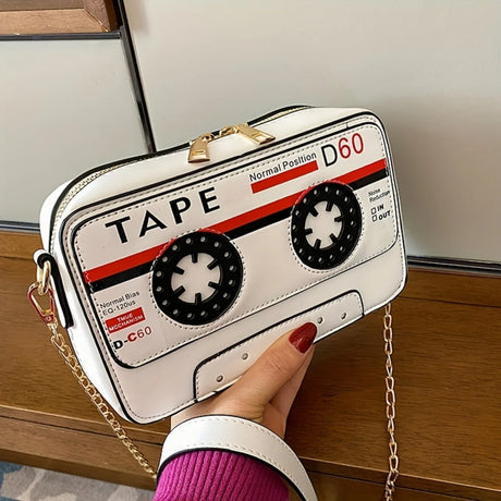 White Personalized Tape Audio Tape PU Crossbody Bag