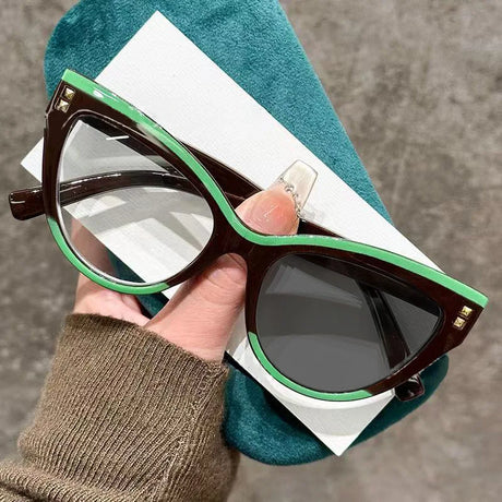 Black Green Photochromic Myopia Cat Eye Sunglasses