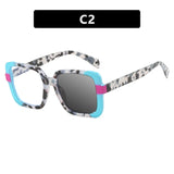 photochromic square splicing color frame reading glasses blue grey