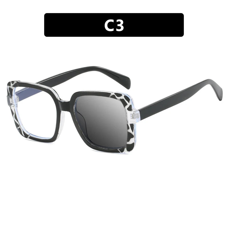 photochromic square splicing color frame reading glasses black white