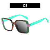 photochromic square splicing color frame reading glasses blue green