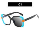 photochromic square splicing color frame reading glasses blue black