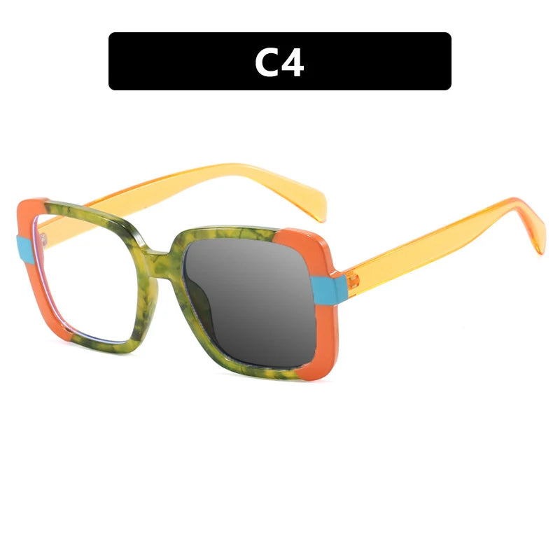 photochromic square splicing color frame reading glasses orange yellow