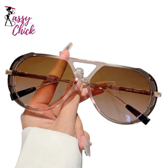 Pilot Double Bridge Gradient Multi-color Casual Shades Sunglasses Sassy Chick Logo