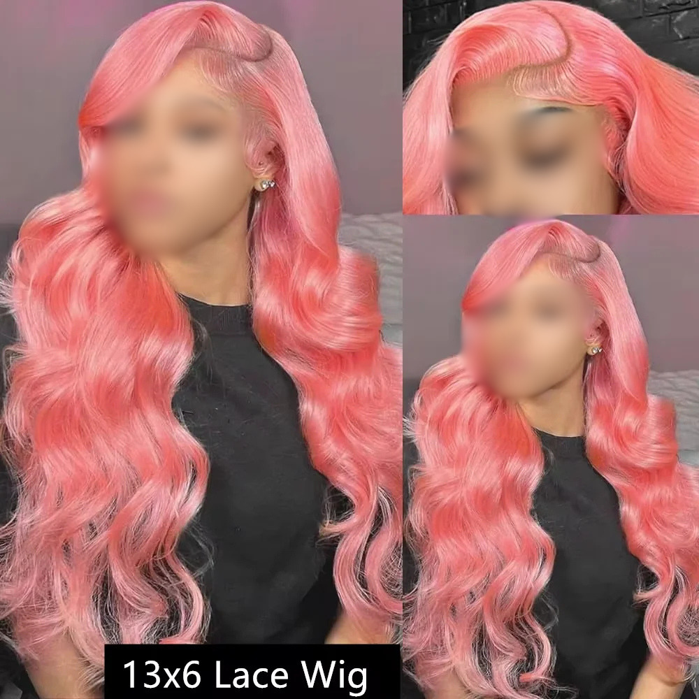Pink Body Wave Transparent Lace Frontal Human Hair Wigs